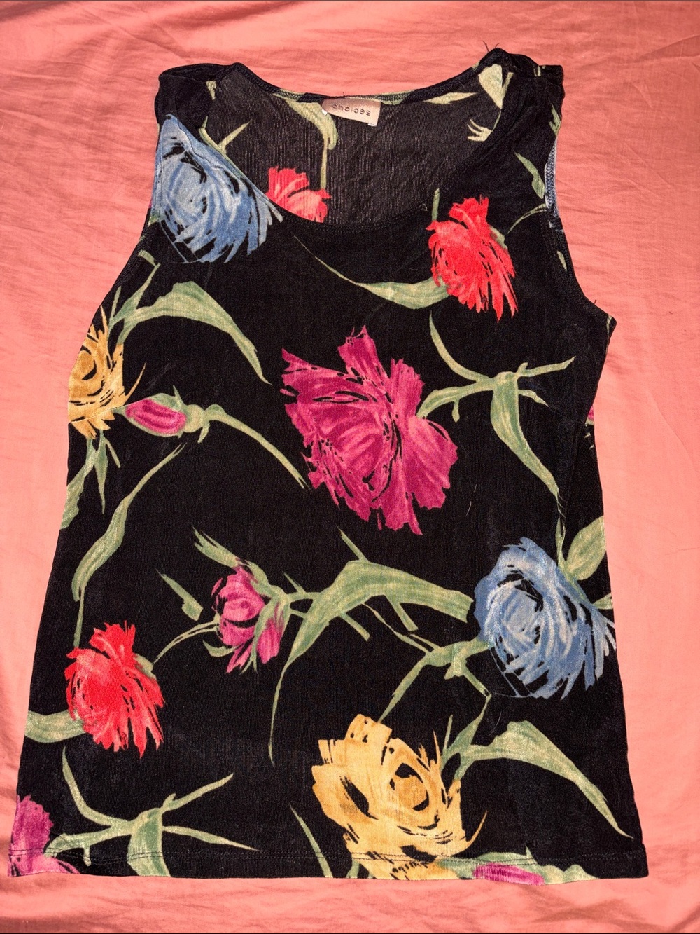 Set of 4 Assorted Womens Floral & Solid Tank Tops - Pink, Red, Black, Multi - Picture 4 of 5